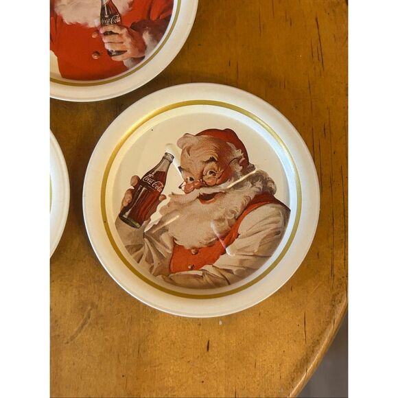 COCA COLA SANTA COASTERS TRAYS METAL SET OF 5 USED COKE VINTAGE ADVERTISING (537 - Picture 6 of 7